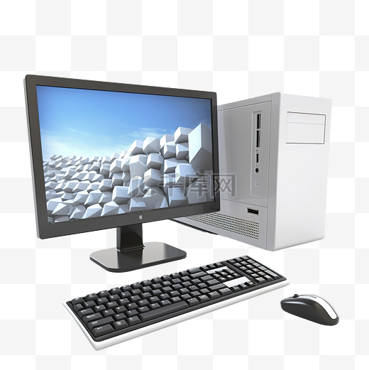 台式电脑与 3d 框 3d 插图图片