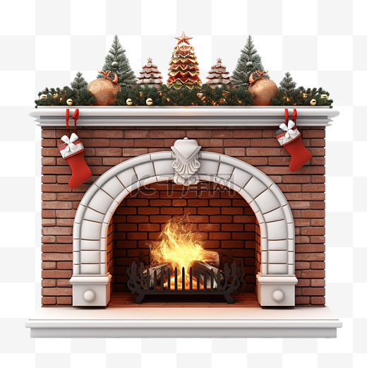 有圣诞节装饰和题字的壁炉图片