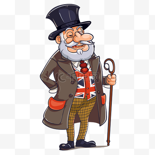 英国人剪贴画 戴着高顶帽子和外套卡通的英国老男人 向量图片
