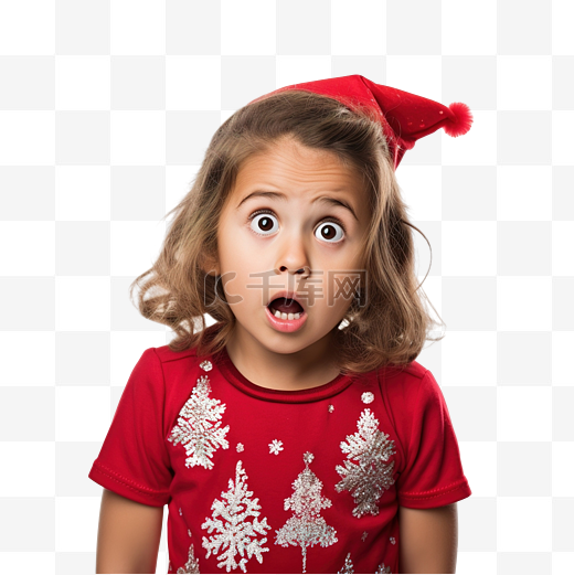 庆祝圣诞节的小女孩用怀疑和怀疑的表情侧视着图片
