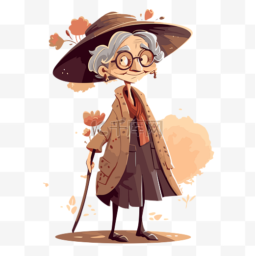 老太太剪贴画 动画卡通老妇人拿着帽子 向量图片