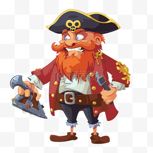 海盗剪贴画卡通海盗红胡子和刀 向量图片