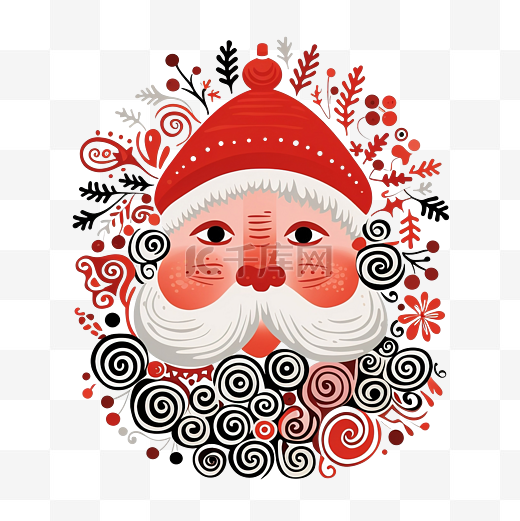 圣诞节涂鸦圣诞老人诺埃尔脸幼稚卡通波西米亚天真时髦手绘风格艺术矢量图片