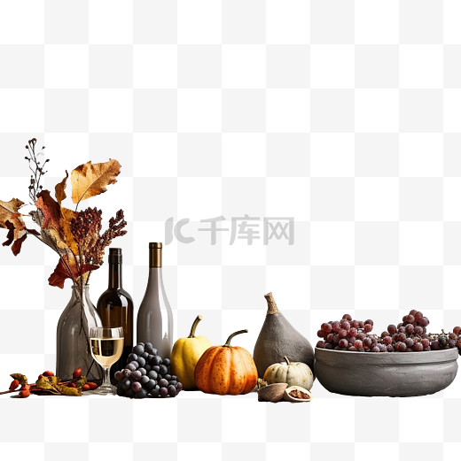 秋季乡村餐桌感恩节或秋季收获桌设置在石头或石板桌上图片