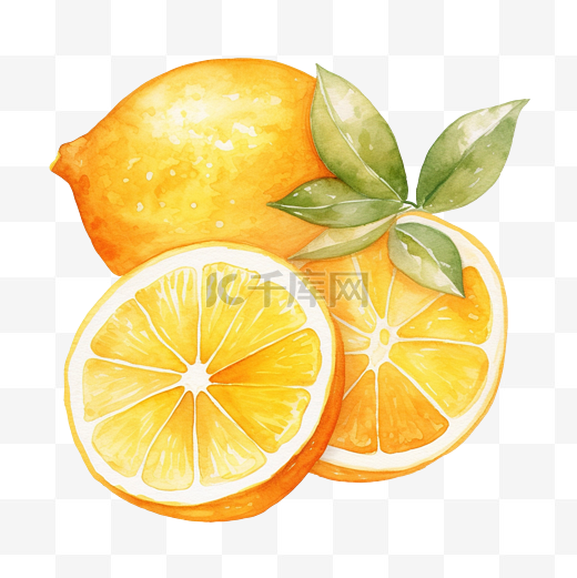 橘子和柠檬楔水彩插图图片
