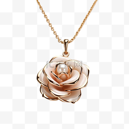 PNG玫瑰和白色珍珠吊坠金链项链图片