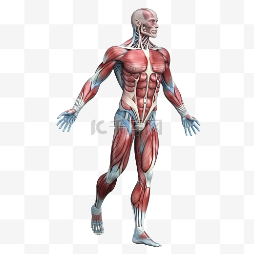 完整人体解剖学3D渲染解剖图身体肌肉系统草图生成ai图片