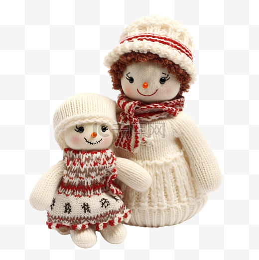 雪人和布娃娃穿着圣诞针织毛衣，像雪天使一样图片