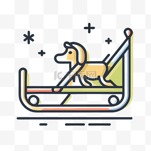 可爱的狗骑雪橇的窄线插图 向量图片