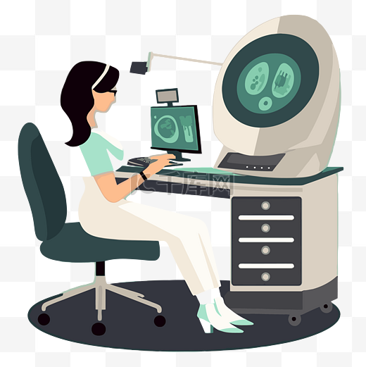 超声检查剪贴画女外科医生在办公室使用显微镜插图卡通 向量图片