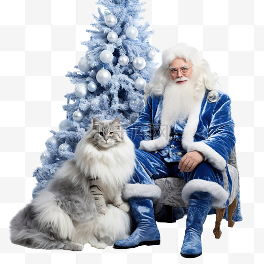 圣诞树附近穿着蓝色毛皮大衣的美丽祖父弗罗斯特和斯尼古罗奇卡图片