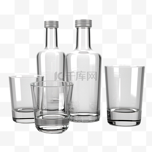 3d 插图瓶和水杯图片