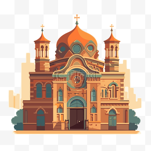 犹太教堂剪贴画图标平面插画卡通中的圣彼得教堂 向量图片