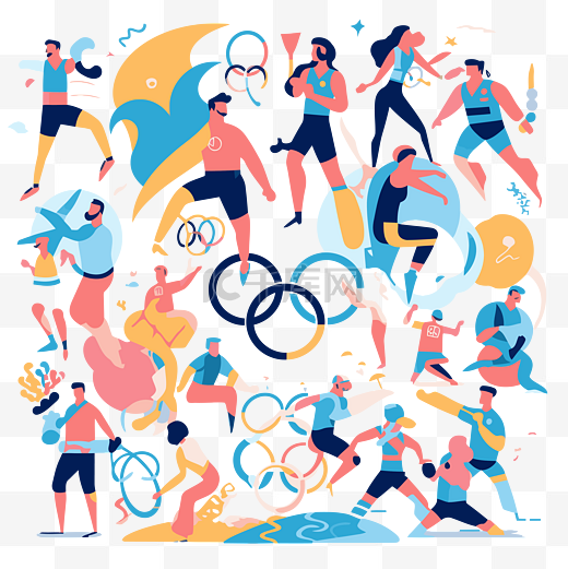 奥运会剪贴画人们在夏季奥运会上参加体育运动海报设计插画卡通 向量图片