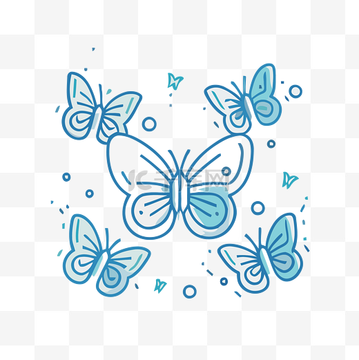 蓝色和白色的蝴蝶图画，里面有点和点 向量图片