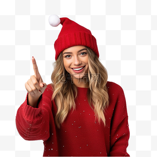 戴着圣诞帽戴着孤立的白色帽子的女孩用手指指着你图片