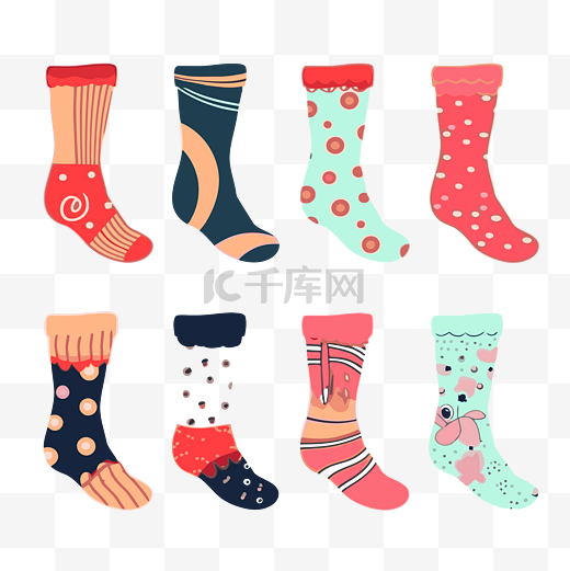 丝袜剪贴画套彩色袜子与各种人物卡通 向量图片