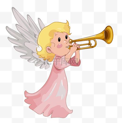 吹喇叭的天使剪贴画 吹喇叭的可爱小天使卡通 向量图片