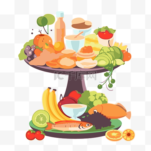 均衡饮食剪贴画健康食品和营养概念卡通 向量图片