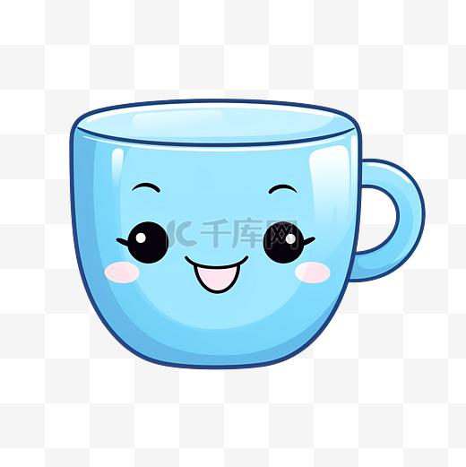 卡哇伊明亮多彩可爱人物杯子微笑脸蓝色马克杯png陶瓷杯贴纸png图片
