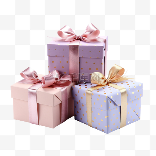 带蝴蝶结和丝带的礼品盒 圣诞礼物 生日礼物 礼盒和寒假礼物图片
