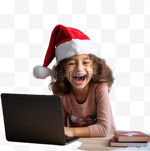 圣诞节有趣的孩子在视频聊天圣诞假期概念中问候的孩子肖像图片