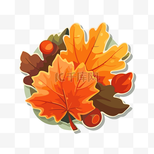 秋天的树叶图标与浆果剪贴画 向量图片