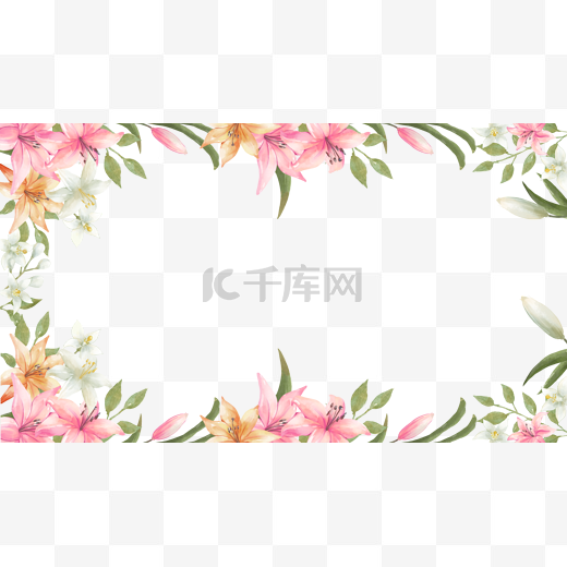 百合花卉婚礼边框粉色图片