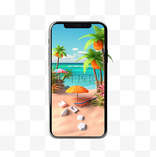 3d 最小夏季主题海滩主题度假时间休闲时间智能手机与海滩成分 3d 渲染图片