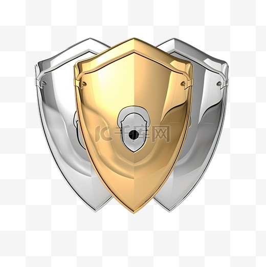 3d 金银盾与金锁隔离互联网安全或隐私保护或勒索软件保护概念 3d 渲染插图图片