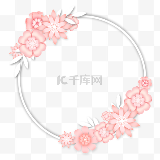剪纸花卉边框粉色圆形图片