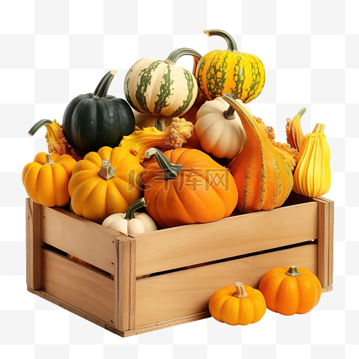 秋收木箱成熟南瓜感恩节和万圣节环保农产品图片