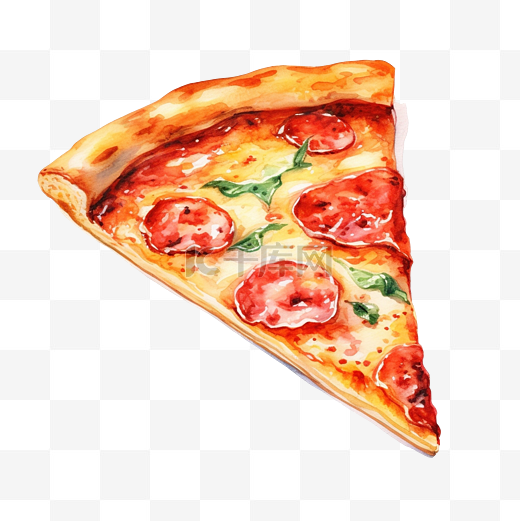 一片披萨水彩画图片