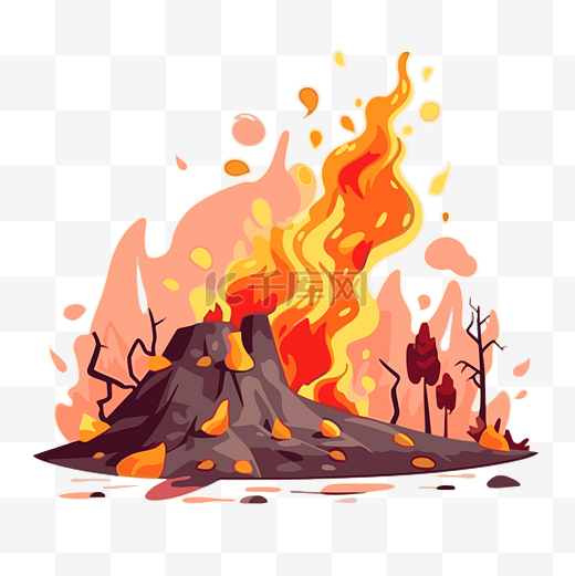 野火剪贴画火灾烧毁森林和树木在白色背景卡通片上着火 向量图片