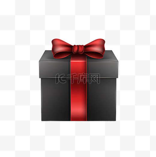 有红丝带和蝴蝶结的黑色礼品盒图片