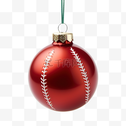 挂在线上的棒球运动圣诞节或新年小玩意球图片