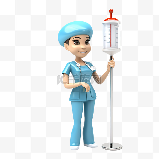 护士站在输液杆附近 3D 人物插图图片