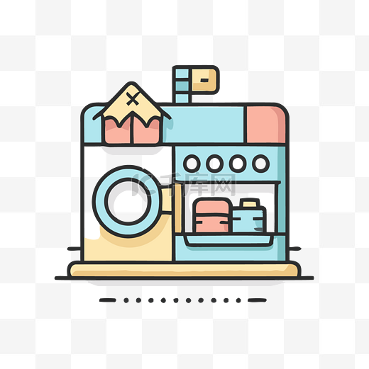 洗衣机图标矢量图和程式化的洗衣场景图片