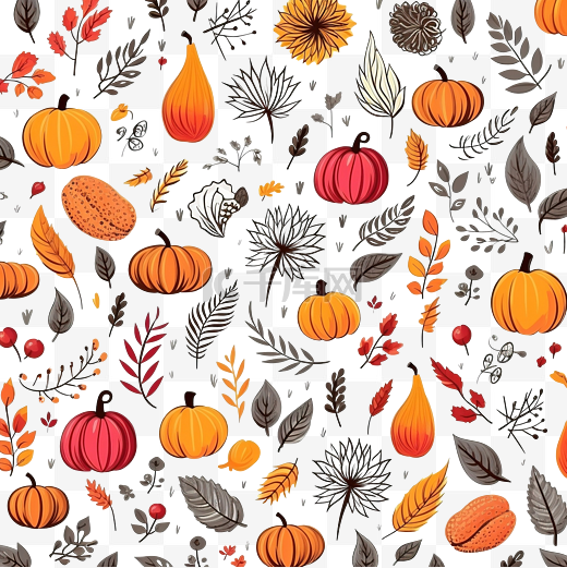 秋天和感恩节无缝图案与壁纸涂鸦图片