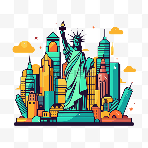 纽约剪贴画纽约城和自由女神像插画卡通 向量图片