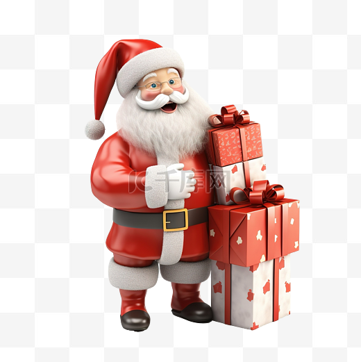 圣诞老人携带一袋礼物和小礼物的 3D 渲染图片