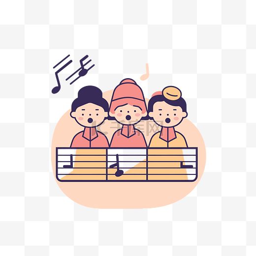 三个人唱歌音乐笔记背景插画 向量图片