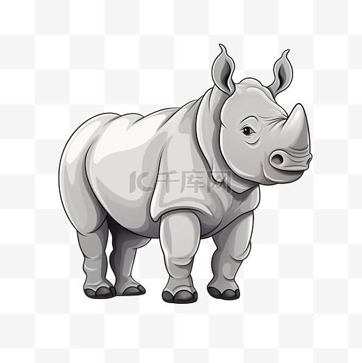 卡通风格的可爱犀牛在白色背景插图中孤立的犀牛吉祥物图片
