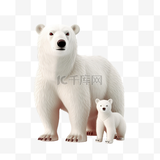 圣诞节插图与北极熊和亲爱的白色 3D 渲染图片