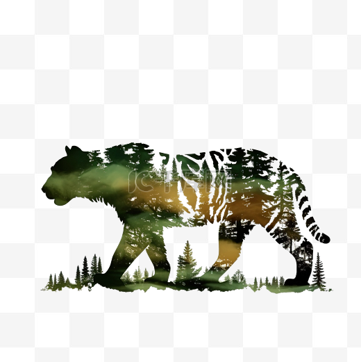 老虎世界野生动物日森林剪影以野生动物和森林保护概念为形式图片