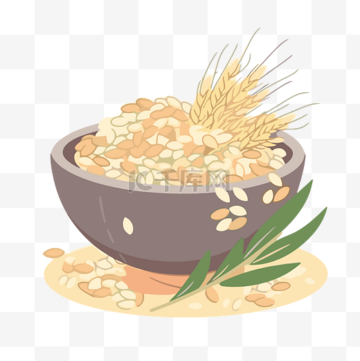 燕麦剪贴画碗中的谷物矢量插画设计 Iwaai 卡通图片