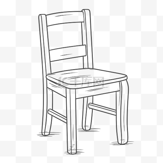 木椅在白色背景上以黑白绘制 向量图片