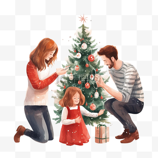 幸福的家庭一起在室内装饰圣诞树图片
