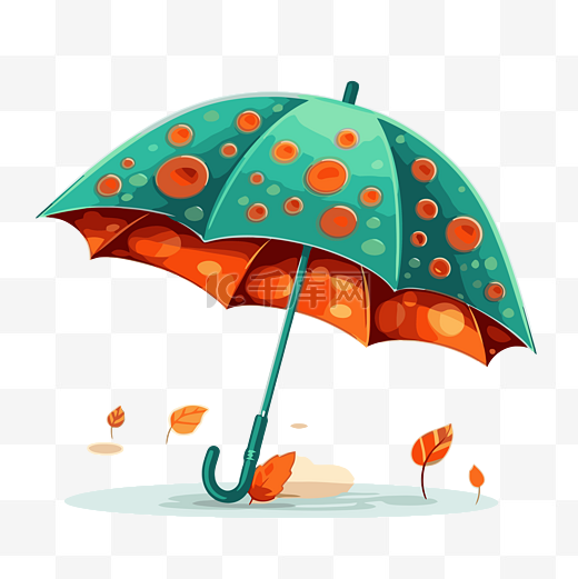 雨伞剪贴画 一把带有橙色叶子的卡通形式的雨伞 向量图片