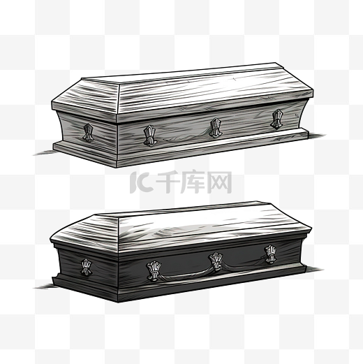 棺材套装隔离开放式和封闭式棺材素描矢量图剪贴画万圣节棺材图片